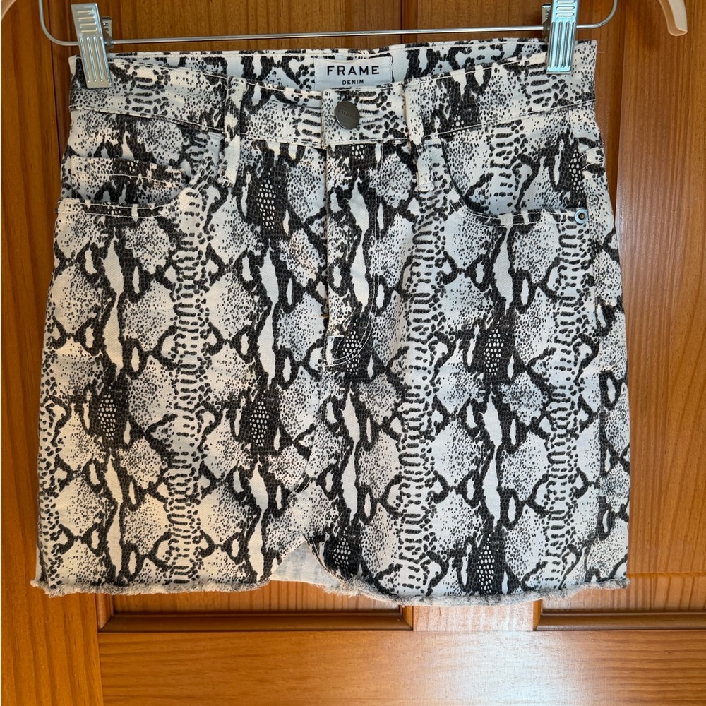 FRAME Denim Le Mini Python snakeskin print Denim Skirt